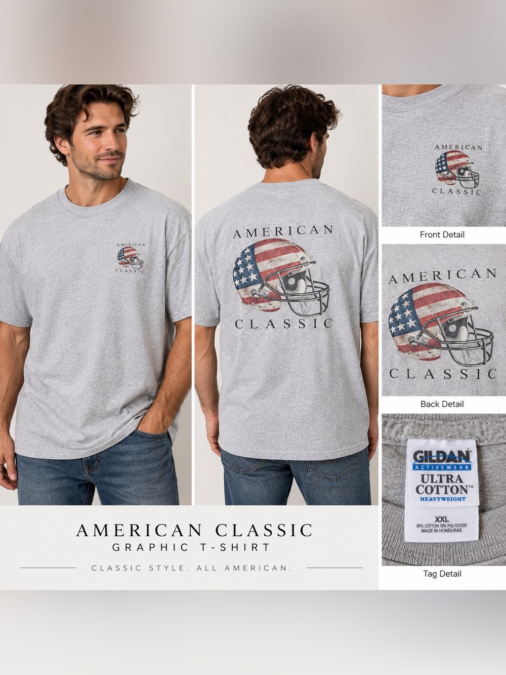 American Classic USA Flag Football Helmet Graphic T-Shirt XXL